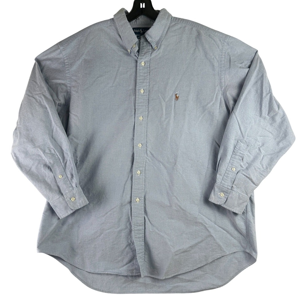 Ralph Lauren Yarmouth Button Down Shirt Mens 17.5 35 Blue Oxford Preppy Classic